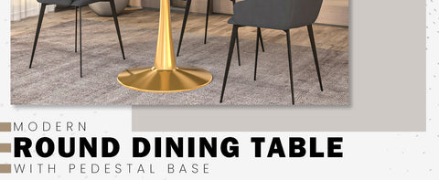 Bristol Round Dining Table with MDF/Sintered Stone Tabletop in Gold Steel