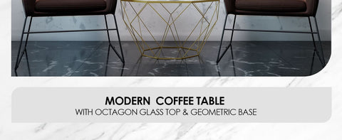 Malibu Octagon Coffee Table with Glass Top and Geometric Metal Base