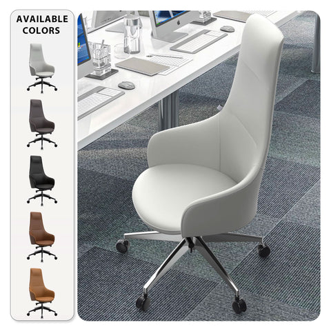 Celeste High-Back Office Chair in Upholstered Leather and Iron Base with Swivel and Tilt