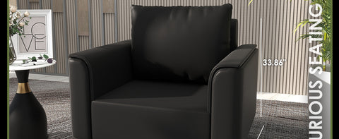 Rusk Leather Single-Seater Sofa with Stainless Steel Legs and Removable Cushions