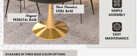 Bristol Round Dining Table with MDF/Sintered Stone Tabletop in Gold Steel
