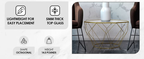 Malibu Octagon Coffee Table with Glass Top and Geometric Metal Base