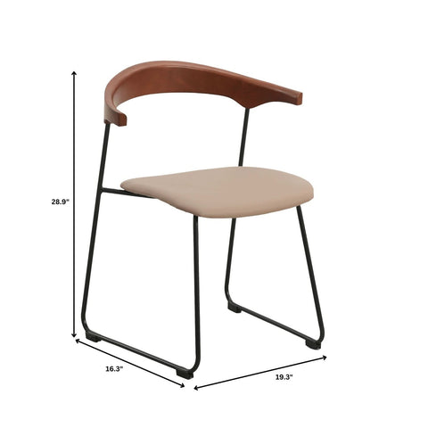 LeisureMod Lyra Modern Dining Chair in Upholstered Faux Leather with Beech Wood Back and Metal Legs