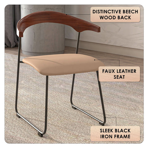 Lyra Leather Dining Chair with a Beech Wood Curved Back and Iron Legs