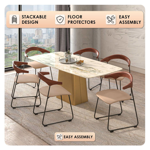 Lyra Leather Dining Chair with a Beech Wood Curved Back and Iron Legs