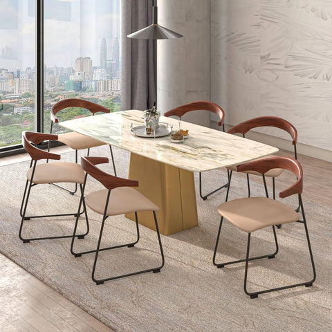 LeisureMod Lyra Modern Dining Chair in Upholstered Faux Leather with Beech Wood Back and Metal Legs