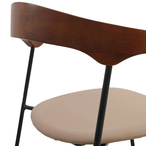 Lyra Leather Dining Chair with a Beech Wood Curved Back and Iron Legs