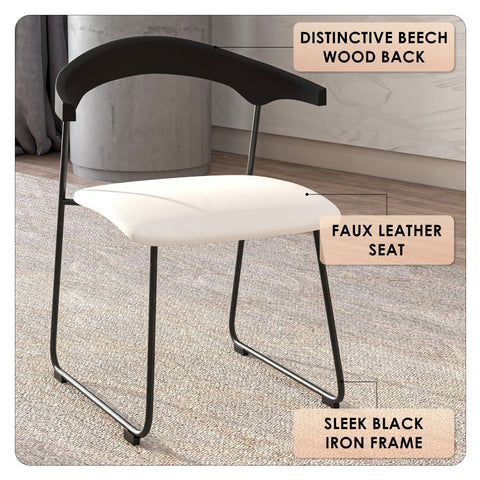 Lyra Leather Dining Chair with a Beech Wood Curved Back and Iron Legs