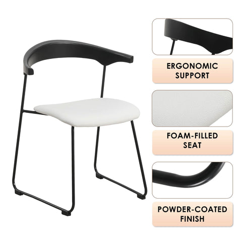 Lyra Leather Dining Chair with a Beech Wood Curved Back and Iron Legs