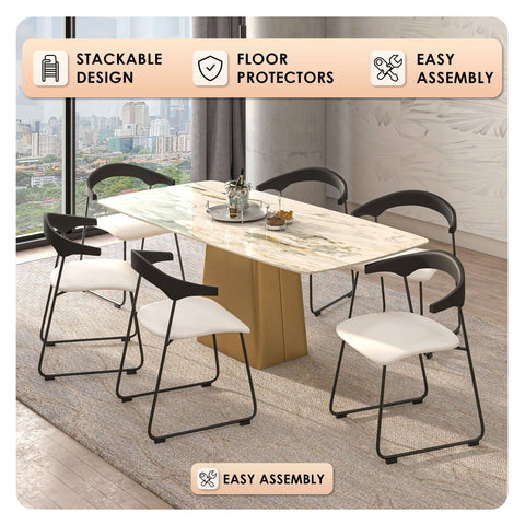 Lyra Leather Dining Chair with a Beech Wood Curved Back and Iron Legs