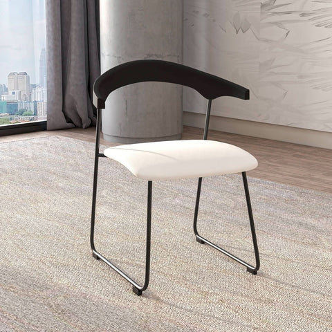 Lyra Leather Dining Chair with a Beech Wood Curved Back and Iron Legs