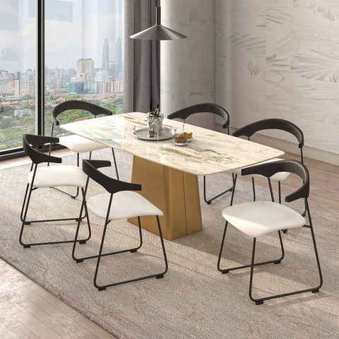 Lyra Leather Dining Chair with a Beech Wood Curved Back and Iron Legs