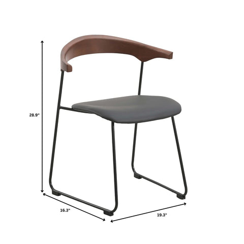Lyra Leather Dining Chair with a Beech Wood Curved Back and Iron Legs