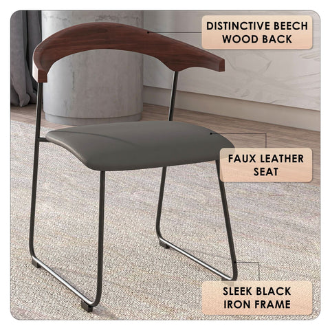 LeisureMod Lyra Modern Dining Chair in Upholstered Faux Leather with Beech Wood Back and Metal Legs