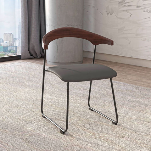 LeisureMod Lyra Modern Dining Chair in Upholstered Faux Leather with Beech Wood Back and Metal Legs