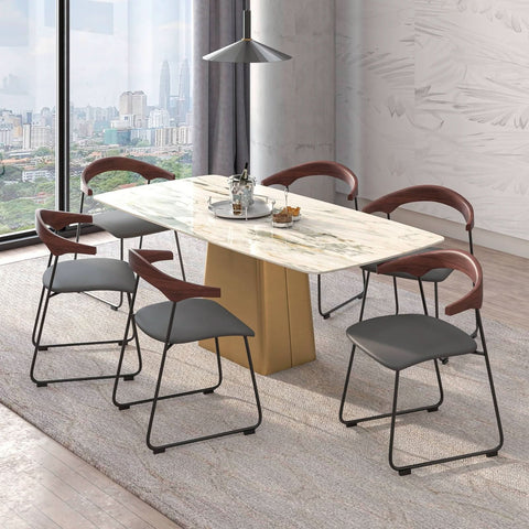 LeisureMod Lyra Modern Dining Chair in Upholstered Faux Leather with Beech Wood Back and Metal Legs