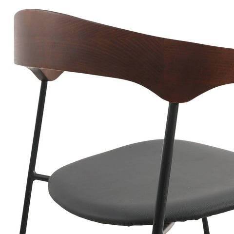 Lyra Leather Dining Chair with a Beech Wood Curved Back and Iron Legs