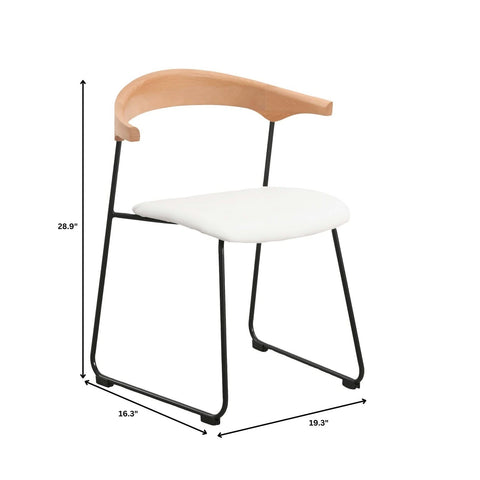 Lyra Leather Dining Chair with a Beech Wood Curved Back and Iron Legs