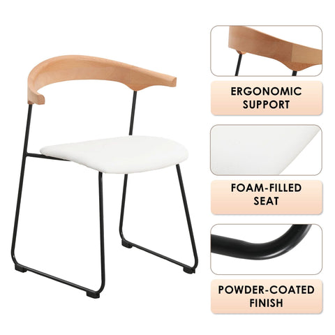 Lyra Leather Dining Chair with a Beech Wood Curved Back and Iron Legs