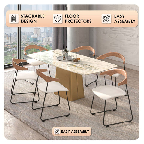 Lyra Leather Dining Chair with a Beech Wood Curved Back and Iron Legs