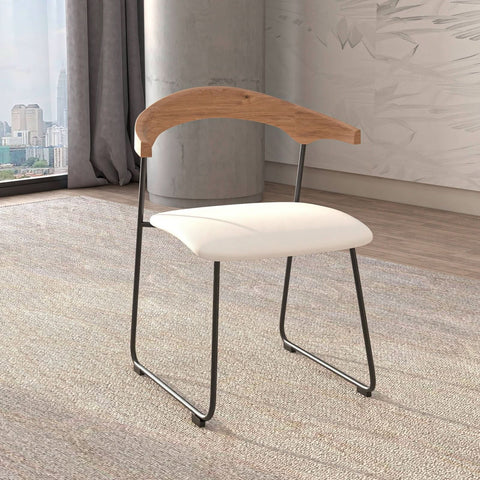 LeisureMod Lyra Modern Dining Chair in Upholstered Faux Leather with Beech Wood Back and Metal Legs