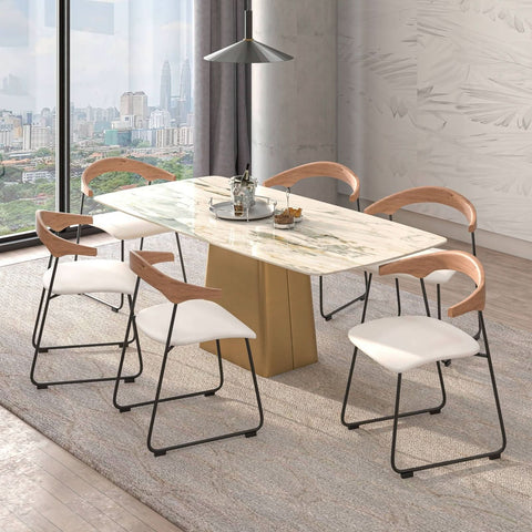 LeisureMod Lyra Modern Dining Chair in Upholstered Faux Leather with Beech Wood Back and Metal Legs