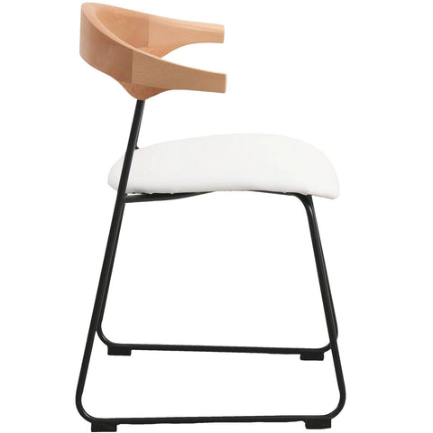 Lyra Leather Dining Chair with a Beech Wood Curved Back and Iron Legs