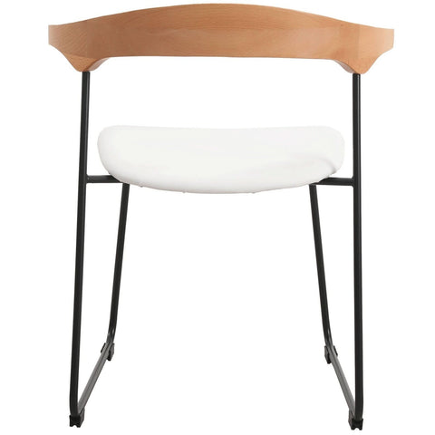 Lyra Leather Dining Chair with a Beech Wood Curved Back and Iron Legs