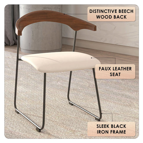 LeisureMod Lyra Modern Dining Chair in Upholstered Faux Leather with Beech Wood Back and Metal Legs