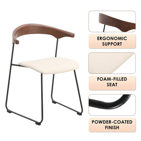 LeisureMod Lyra Modern Dining Chair in Upholstered Faux Leather with Beech Wood Back and Metal Legs