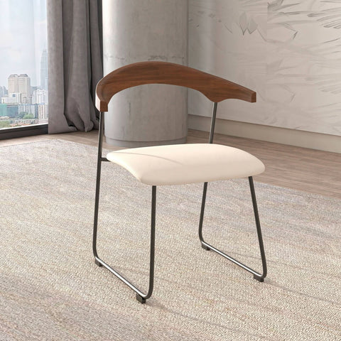 LeisureMod Lyra Modern Dining Chair in Upholstered Faux Leather with Beech Wood Back and Metal Legs