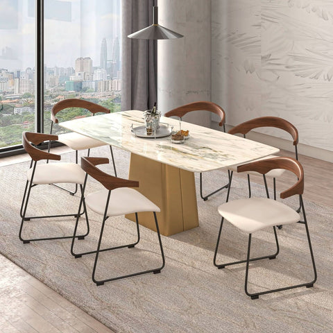 LeisureMod Lyra Modern Dining Chair in Upholstered Faux Leather with Beech Wood Back and Metal Legs