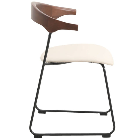 LeisureMod Lyra Modern Dining Chair in Upholstered Faux Leather with Beech Wood Back and Metal Legs