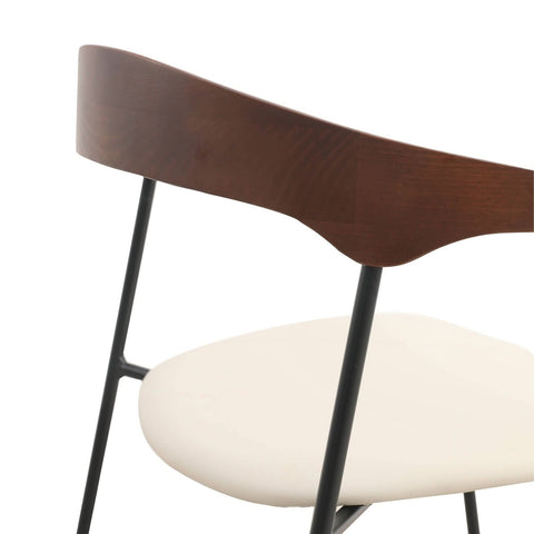 LeisureMod Lyra Modern Dining Chair in Upholstered Faux Leather with Beech Wood Back and Metal Legs