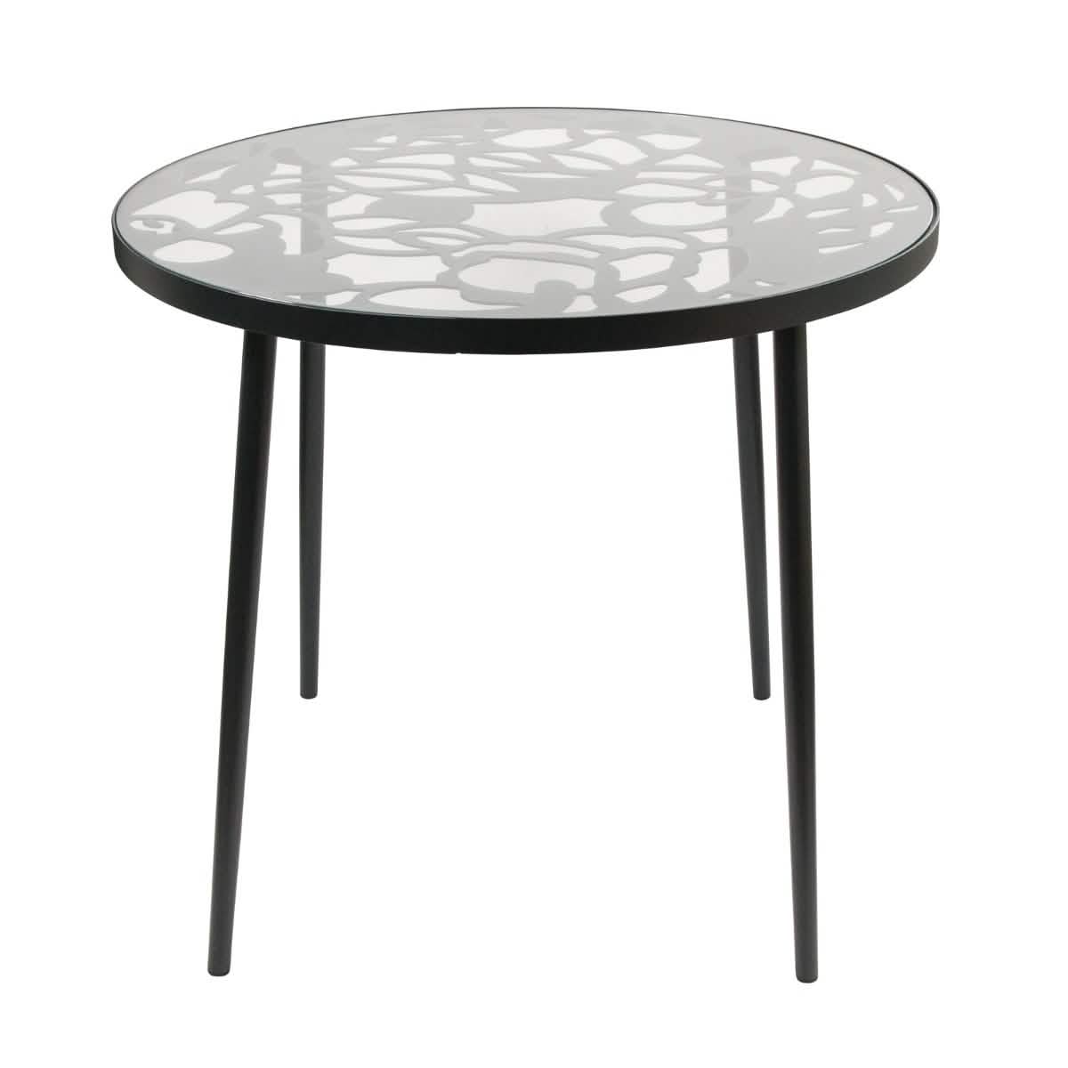 Devon Tree Design Glass Top Aluminum Base Indoor Outdoor Bistro Dining Table 31" Wide Black Leisuremod