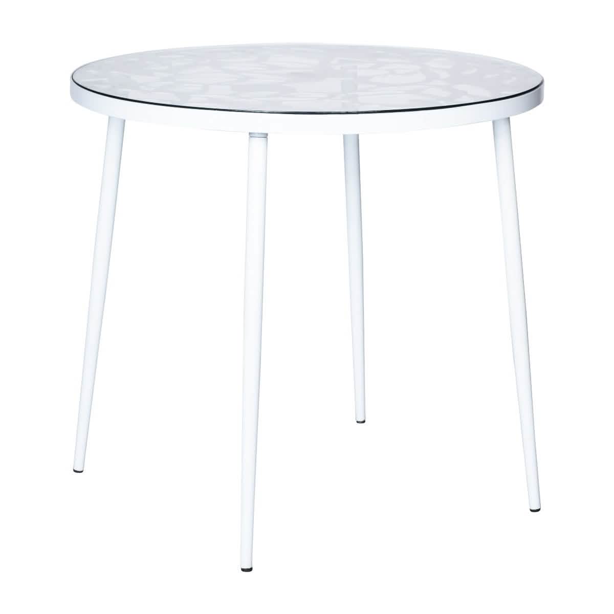 Devon Tree Design Glass Top Aluminum Base Indoor Outdoor Bistro Dining Table 31" Wide White Leisuremod