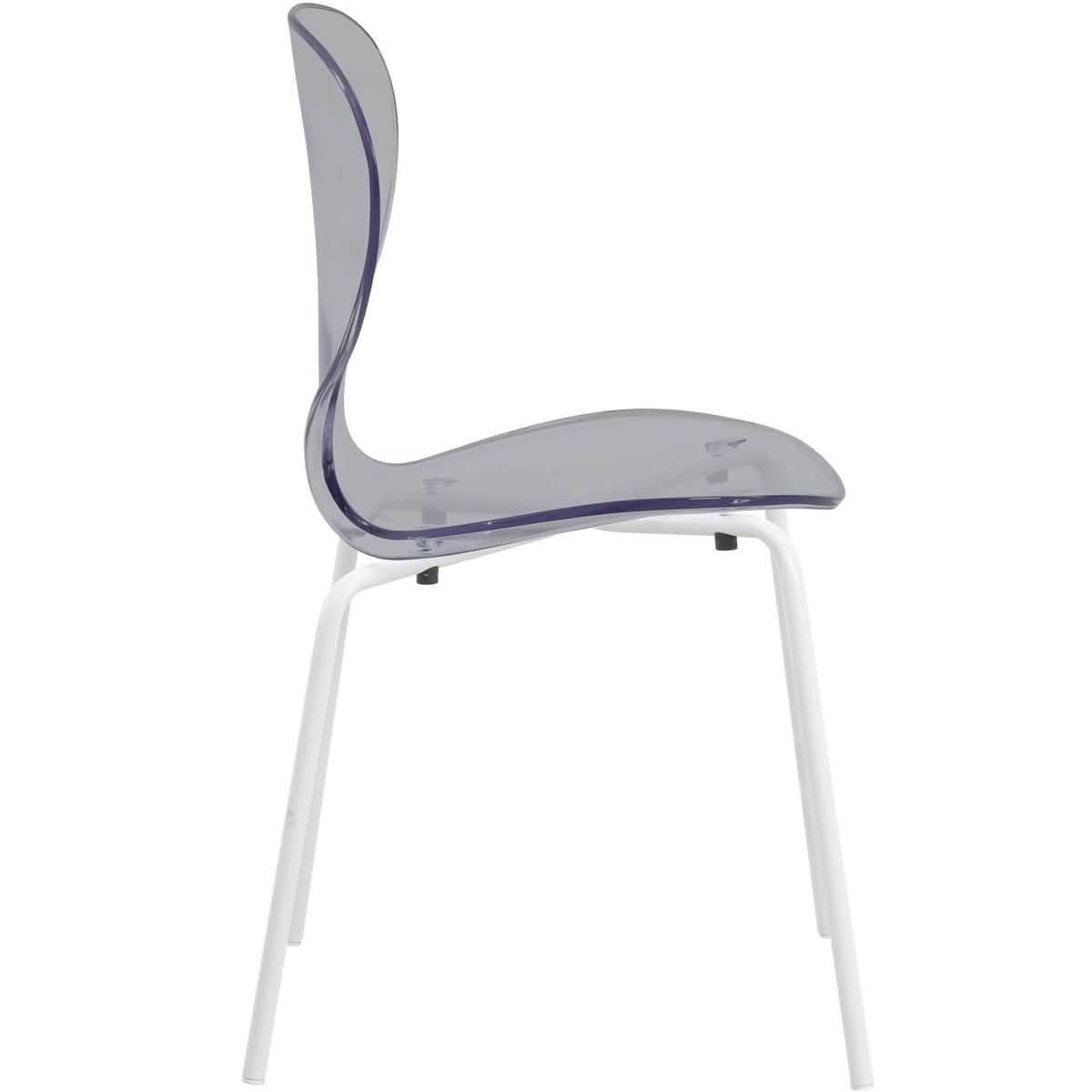 LeisureMod 5 - Piece Dining Set Round White MDF Table and 4 Acrylic Chairs with White Base