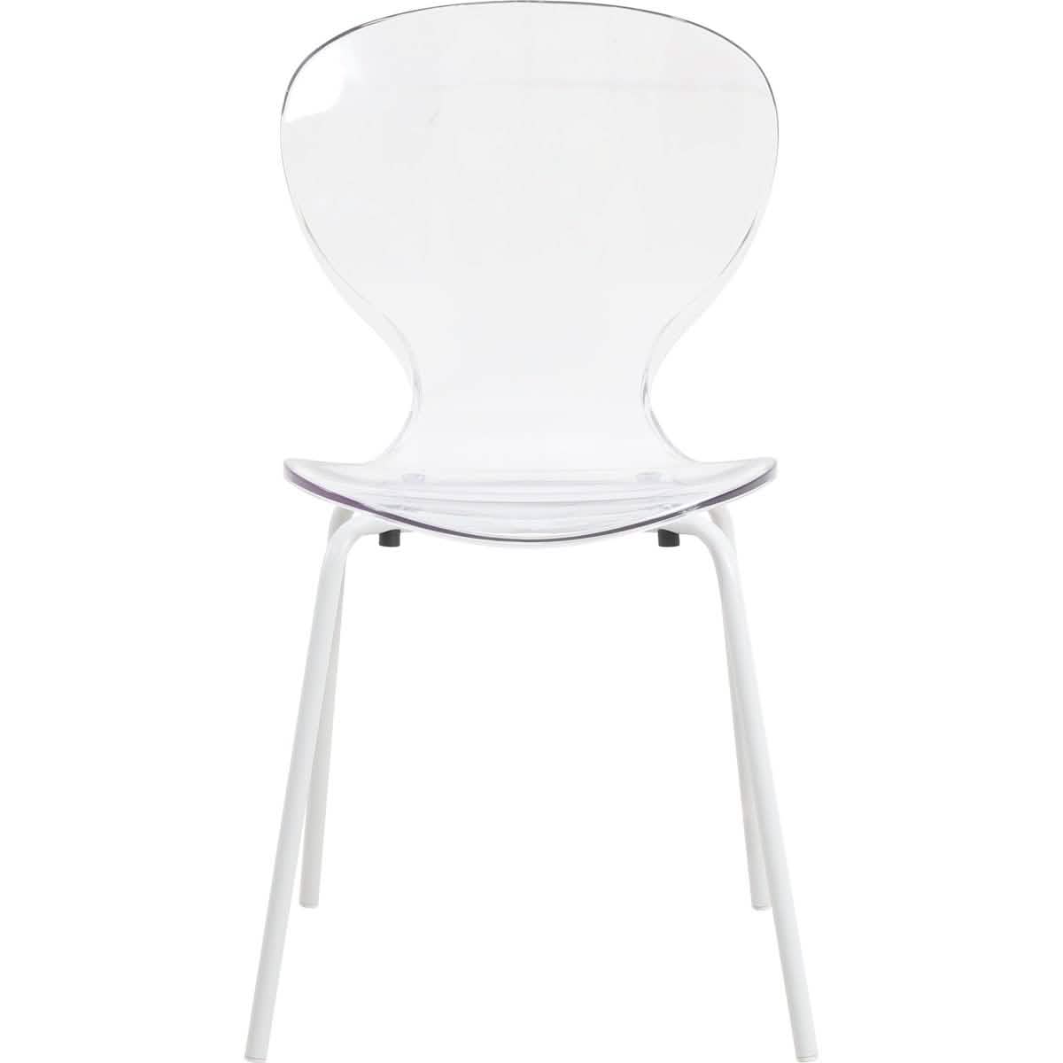 LeisureMod 5 - Piece Dining Set Round White MDF Table and 4 Acrylic Chairs with White Base