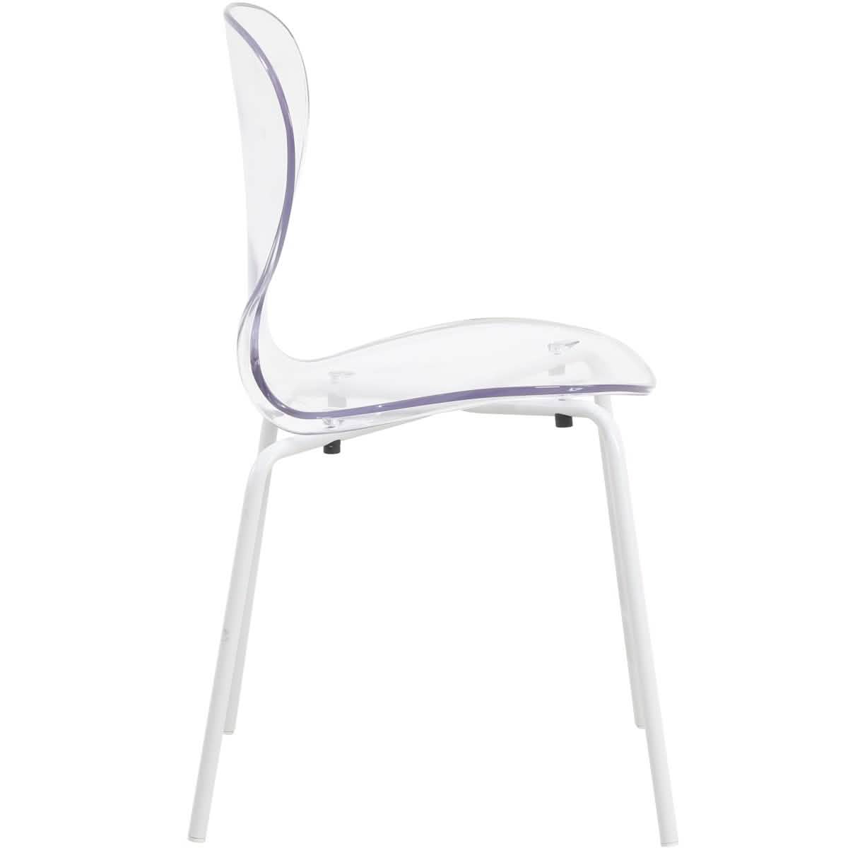 LeisureMod 5 - Piece Dining Set Round White MDF Table and 4 Acrylic Chairs with White Base