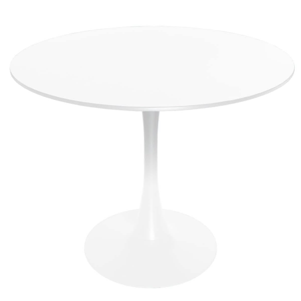 LeisureMod 5 - Piece Dining Set Round White MDF Table and 4 Acrylic Chairs with White Base