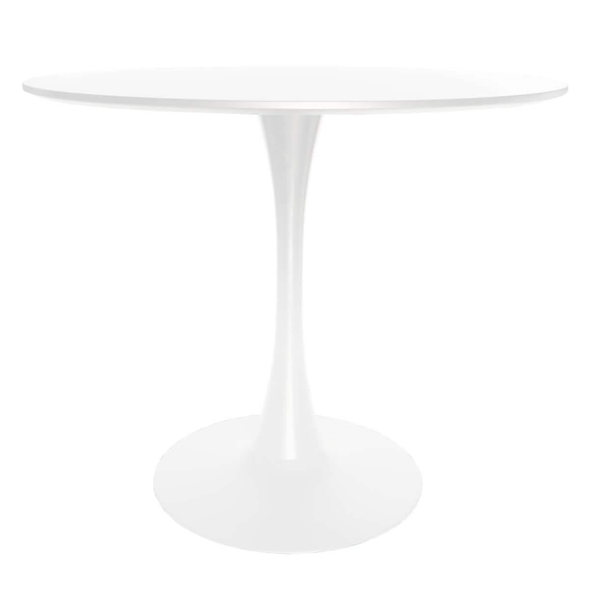 LeisureMod 5 - Piece Dining Set Round White MDF Table and 4 Acrylic Chairs with White Base