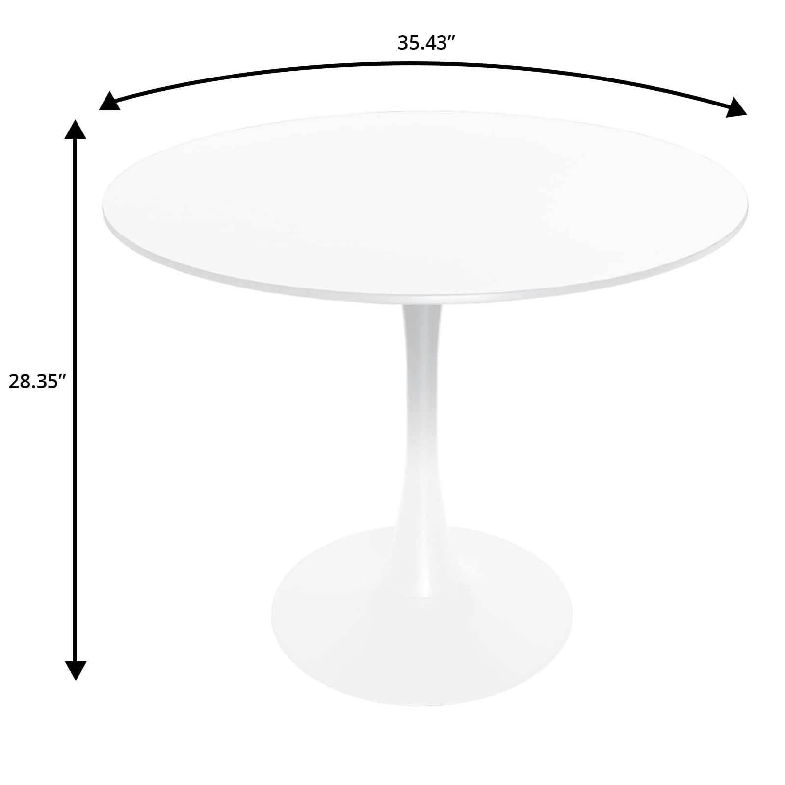 LeisureMod 5 - Piece Dining Set Round White MDF Table and 4 Acrylic Chairs with White Base