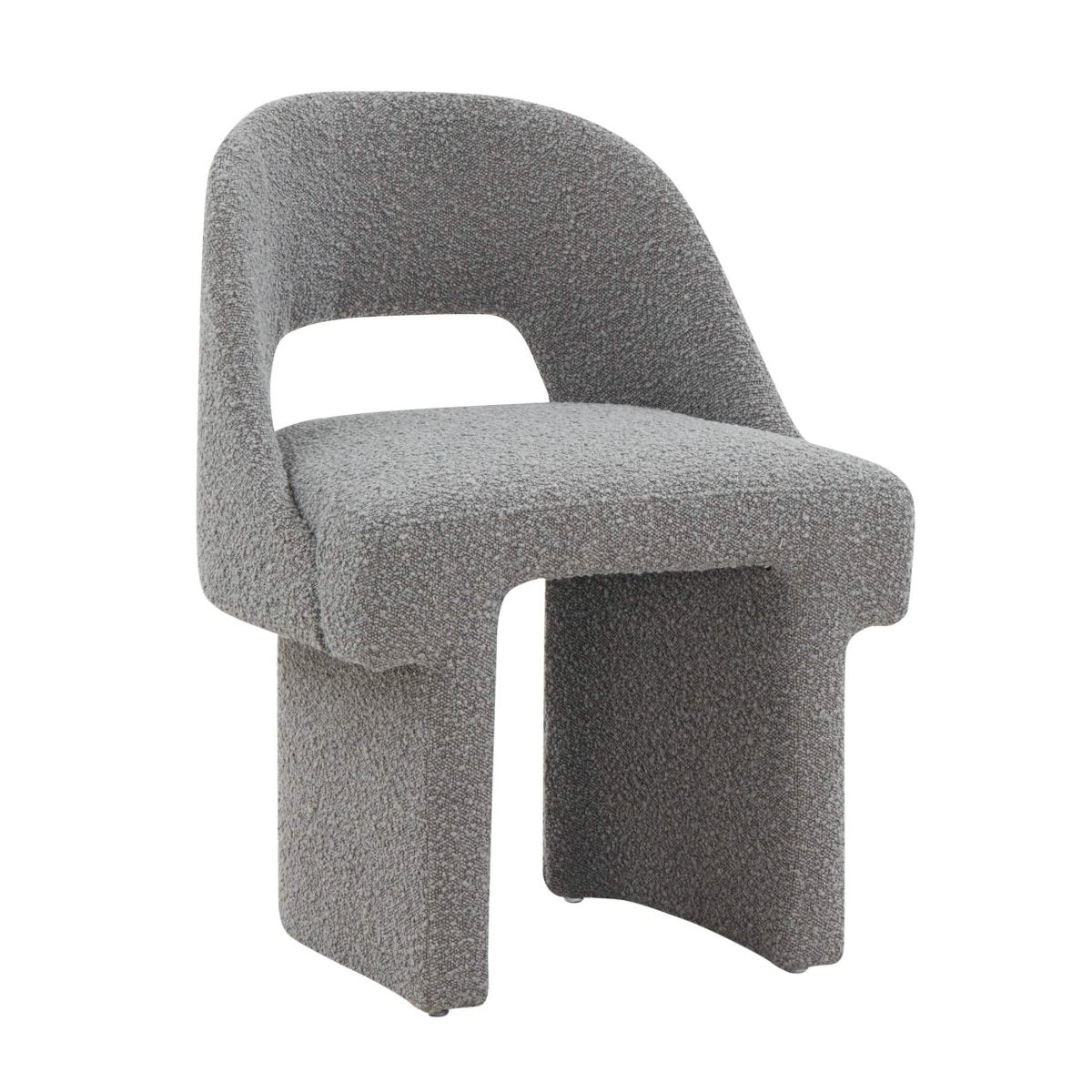 Quell Boucle Accent Chair Curved Open Back Design and Manufactured Wood Frame Grey Accent Chair Leisuremod