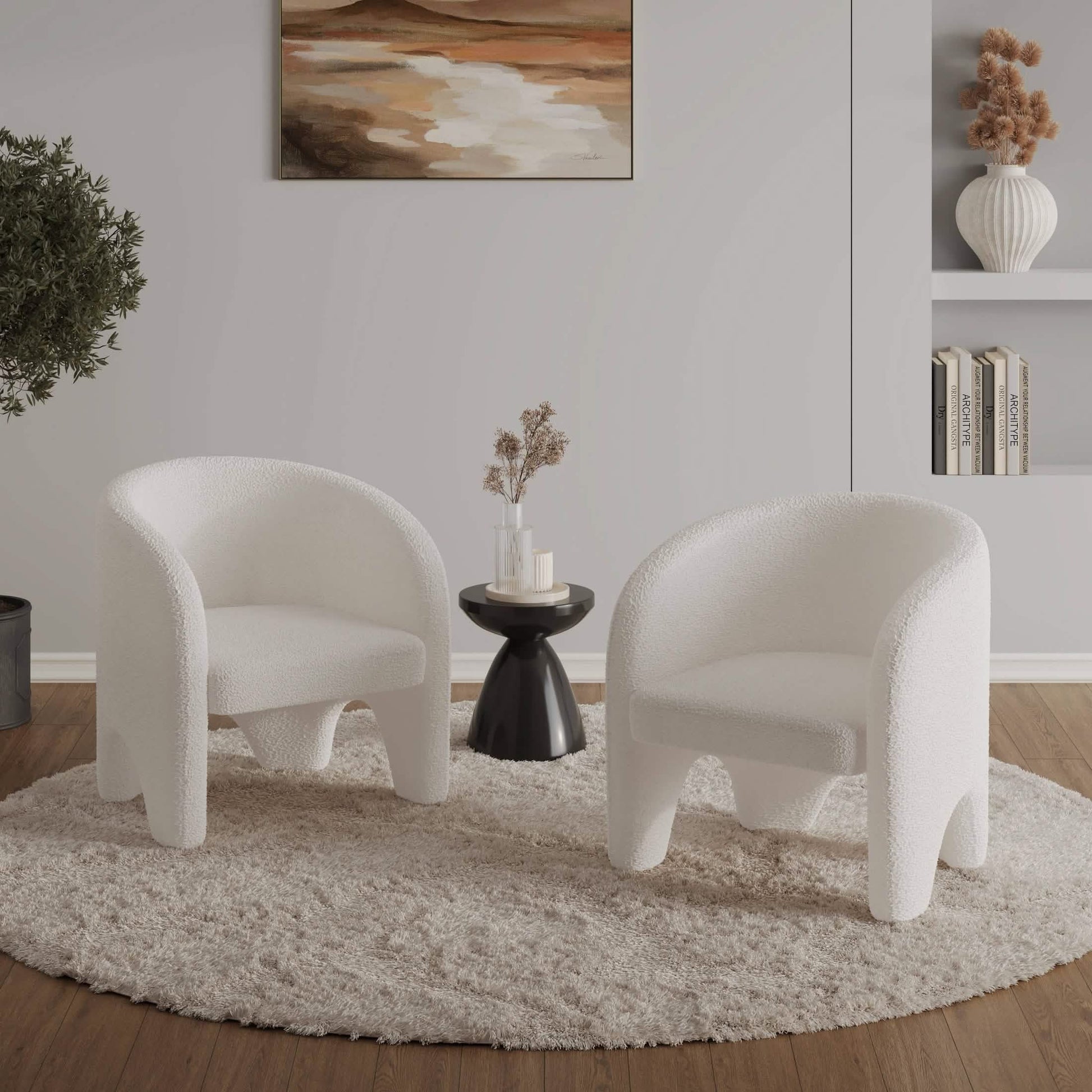 Leisuremod Accent Chair Lylo Accent Arm Chair Upholstered in Boucle/Velvet with Barrel Back Design