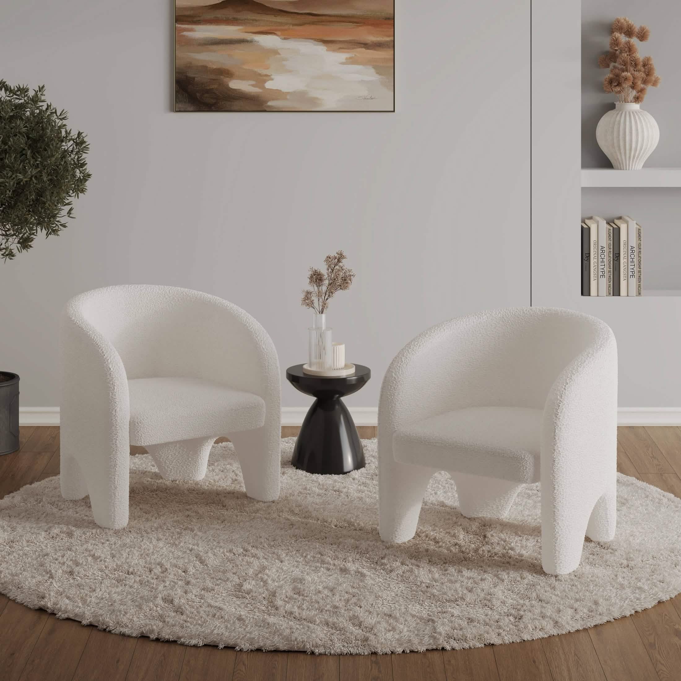 Leisuremod Accent Chair Lylo Accent Arm Chair Upholstered in Boucle/Velvet with Barrel Back Design