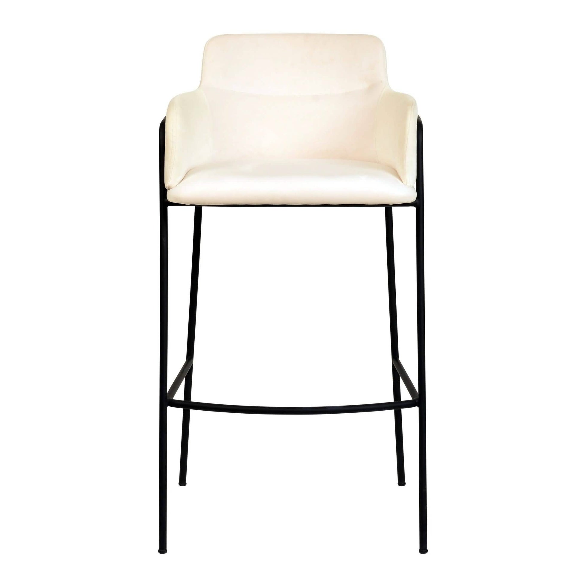 Axis 40" Bar Stool with Ergonomic Design, Powder-Coated Base, and Footrest in Black/Gold Velvet Black Beige Bar Stools Leisuremod