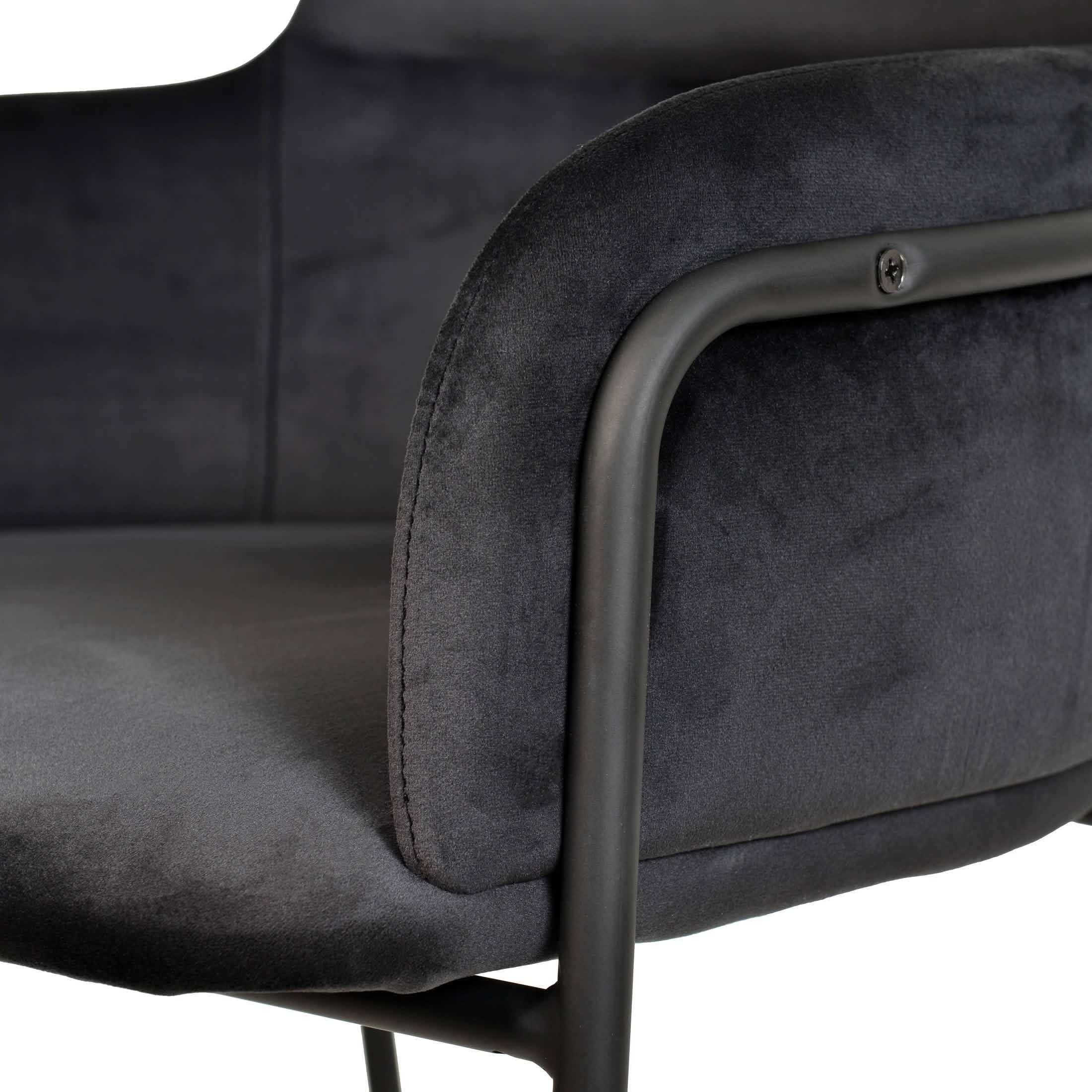 Axis 40" Bar Stool with Ergonomic Design, Powder-Coated Base, and Footrest in Black/Gold Velvet Black Black Bar Stools Leisuremod