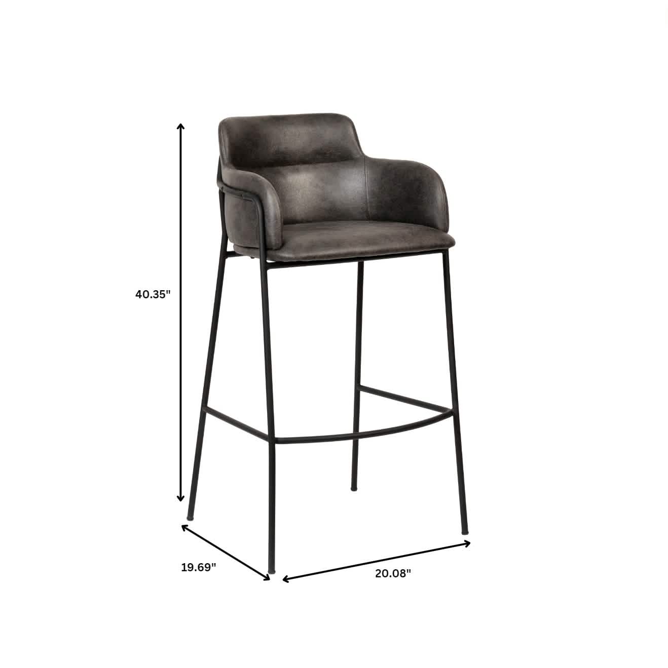 Axis 40" Bar Stool with Ergonomic Design, Powder-Coated Base, and Footrest in Black/Gold Velvet Black Black Bar Stools Leisuremod