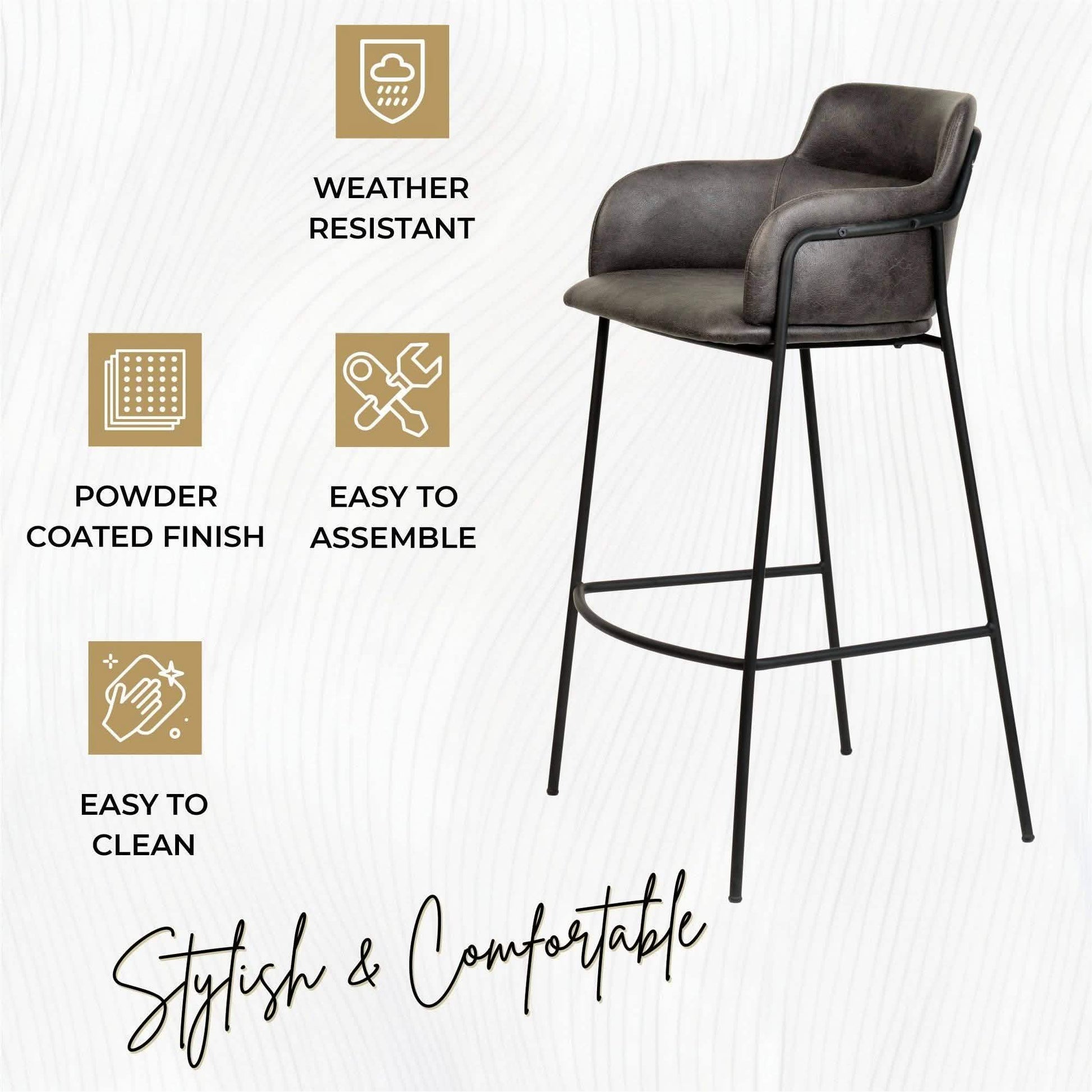 Axis 40" Bar Stool with Ergonomic Design, Powder-Coated Base, and Footrest in Black/Gold Velvet Black Black Bar Stools Leisuremod