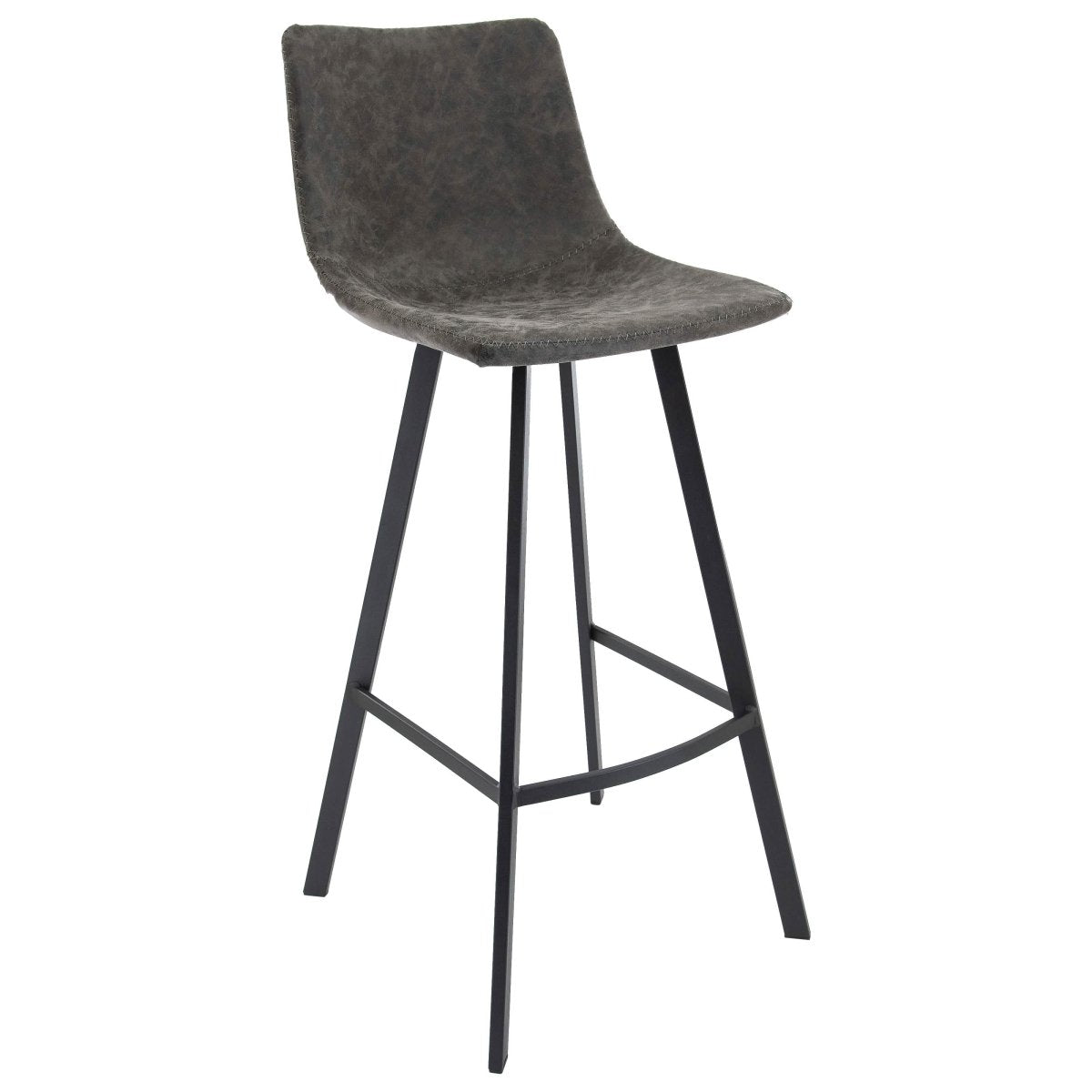 Elland Modern Upholstered Leather Bar Stool With Black/White Iron Legs & Footrest Black 29 Inches Grey Bar Stools Leisuremod